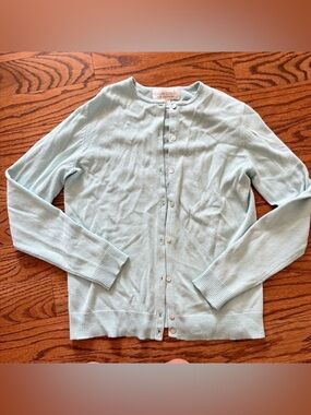 Casual Corner Silk Cashmere Blend Cardigan Sweater - Pastel Mint Blue